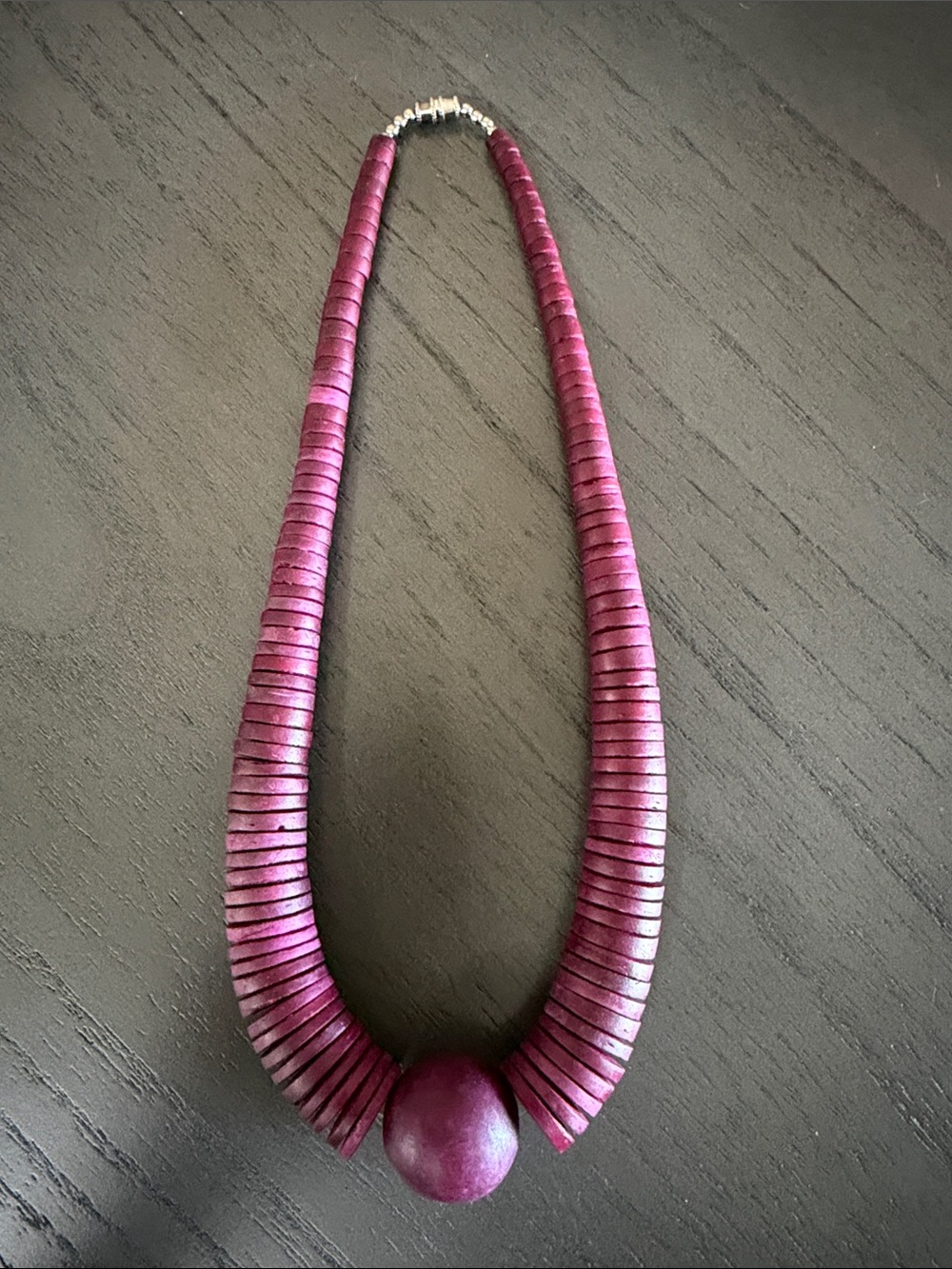Vintage Fuchsia Chunky Wood Disc Necklace ✨